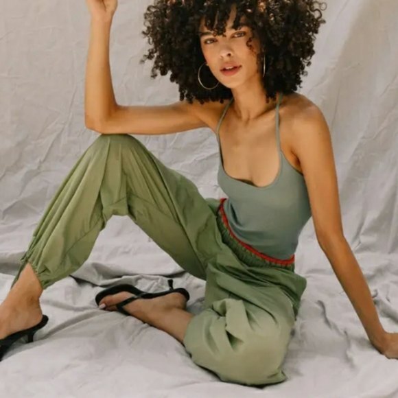 Wayf 98 Clarissa Olive Green Jogger Nylon Swishy Pants 2X - Picture 2 of 16